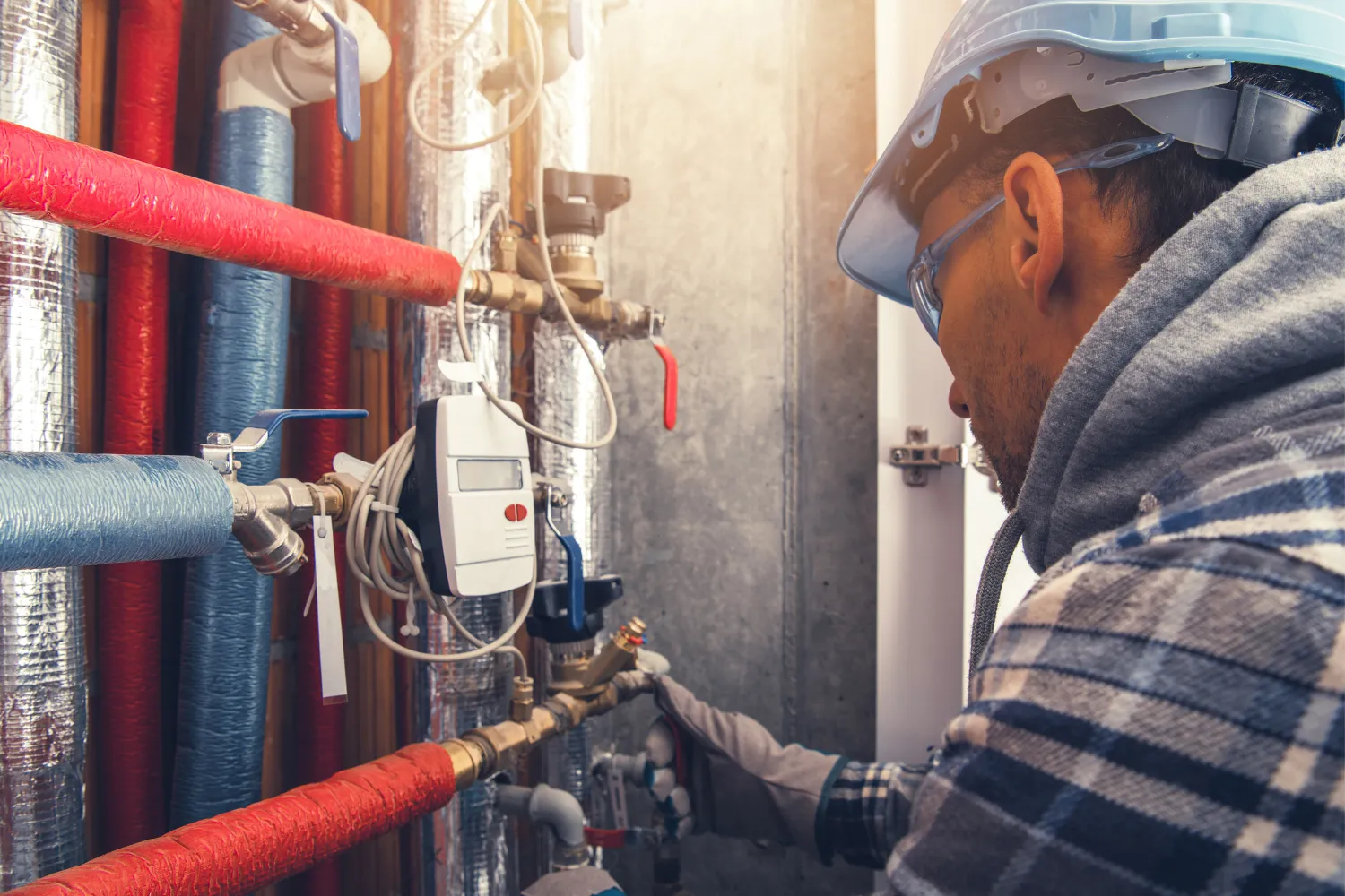 Heating technician making final checks. Featured image for “Heat Pumps Vs Air Conditioners: Which is Better?”.